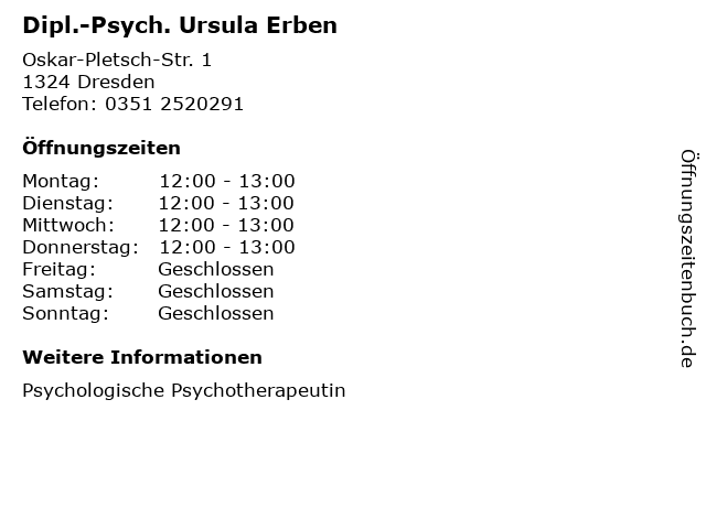 Dipl.-Psych. Ursula Erben in Dresden: Adresse und Öffnungszeiten