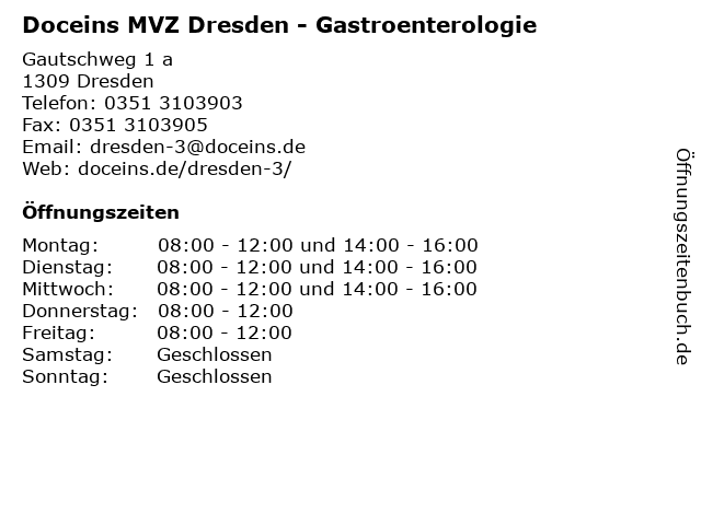 Doceins MVZ Dresden - Gastroenterologie in Dresden: Adresse und Öffnungszeiten