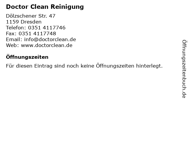 Doctor Clean Reinigung in Dresden: Adresse und Öffnungszeiten