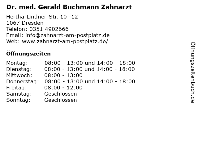 Dr. med. Gerald Buchmann Zahnarzt in Dresden: Adresse und Öffnungszeiten