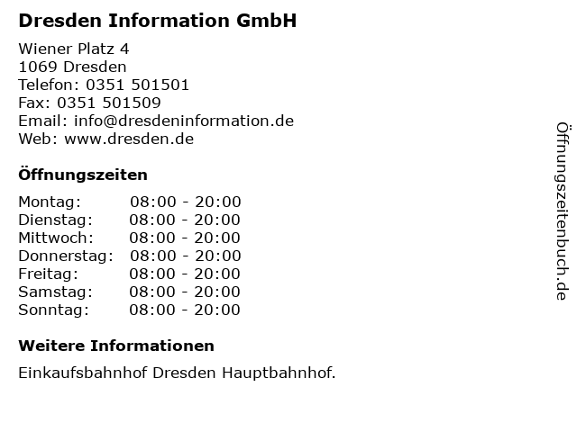 Dresden Information GmbH in Dresden: Adresse und Öffnungszeiten