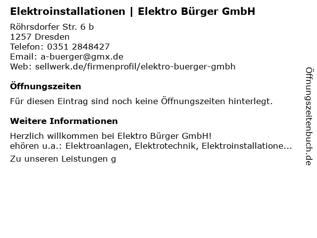Elektroinstallationen | Elektro Bürger GmbH in Dresden: Adresse und Öffnungszeiten