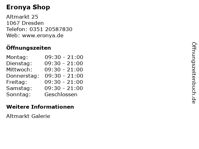 Eronya Shop in Dresden: Adresse und Öffnungszeiten
