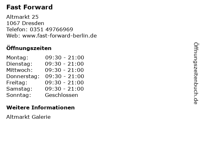 Fast Forward in Dresden: Adresse und Öffnungszeiten