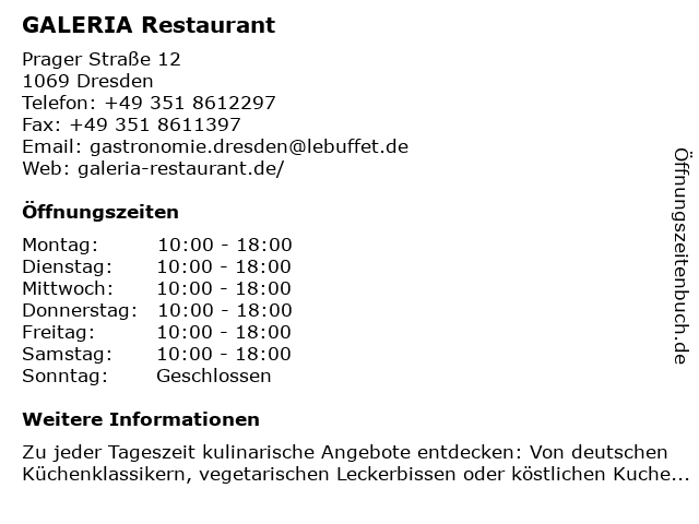 GALERIA Restaurant in Dresden: Adresse und Öffnungszeiten