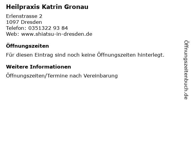 Heilpraxis Katrin Gronau in Dresden: Adresse und Öffnungszeiten