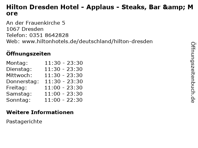 Hilton Dresden Hotel - Applaus - Steaks, Bar & More in Dresden: Adresse und Öffnungszeiten