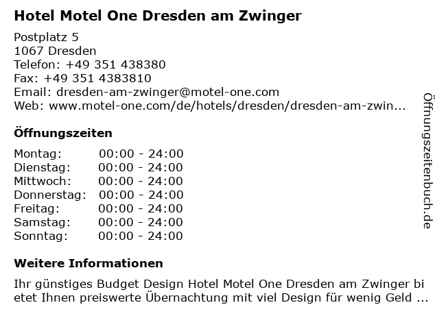 Hotel Motel One Dresden am Zwinger in Dresden: Adresse und Öffnungszeiten