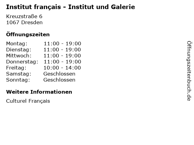 Institut français - Institut und Galerie in Dresden: Adresse und Öffnungszeiten