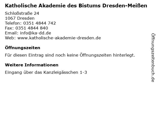 Katholische Akademie des Bistums Dresden-Meißen in Dresden: Adresse und Öffnungszeiten