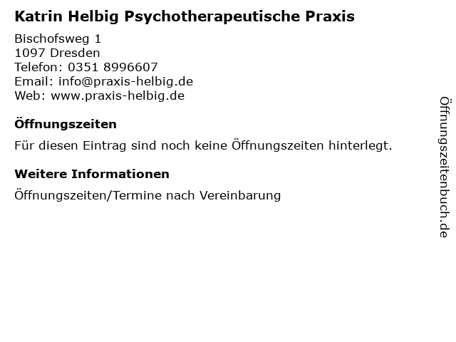 Katrin Helbig Psychotherapeutische Praxis in Dresden: Adresse und Öffnungszeiten