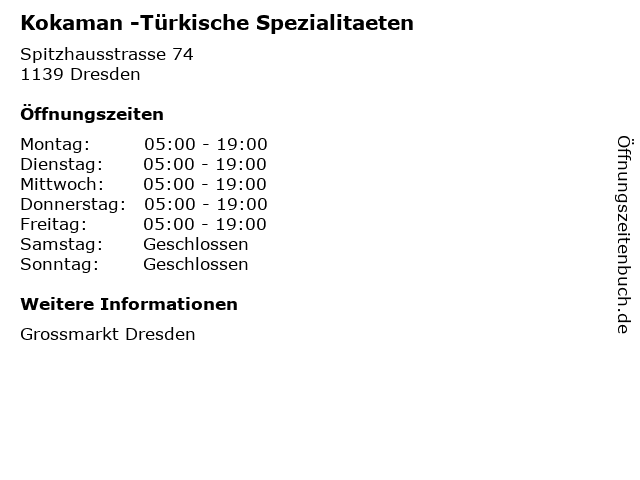 Kokaman -Türkische Spezialitaeten in Dresden: Adresse und Öffnungszeiten