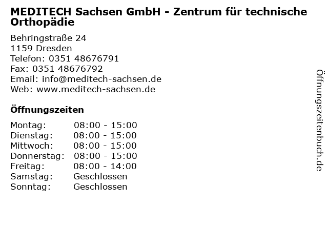 MEDITECH Sachsen GmbH - Zentrum für technische Orthopädie in Dresden: Adresse und Öffnungszeiten