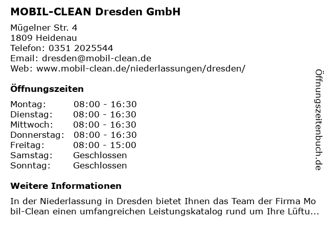 MOBIL-CLEAN Dresden GmbH in Dresden: Adresse und Öffnungszeiten