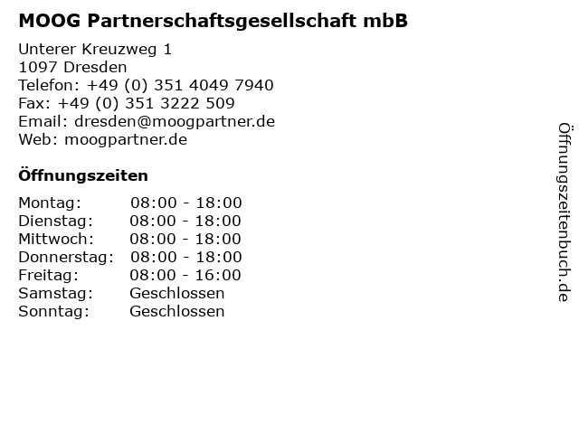 MOOG Partnerschaftsgesellschaft mbB in Dresden: Adresse und Öffnungszeiten
