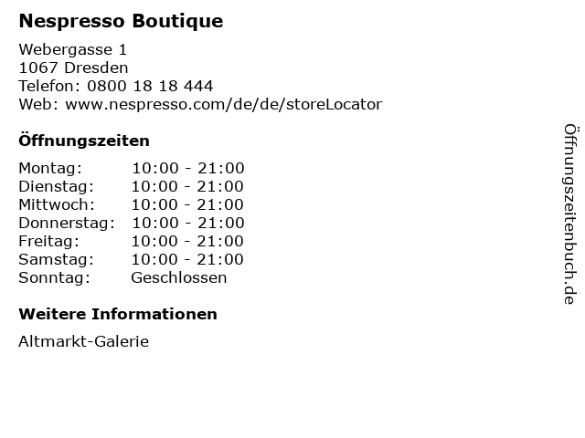 Nespresso Boutique in Dresden: Adresse und Öffnungszeiten