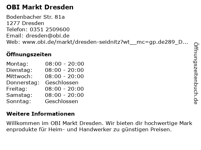 Obi Markt Dresden Weissig In Dresden In Das Ortliche