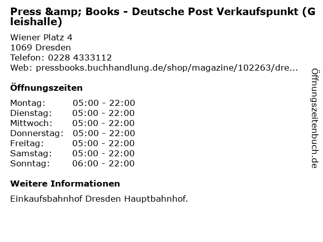 Press & Books - Deutsche Post Verkaufspunkt (Gleishalle) in Dresden: Adresse und Öffnungszeiten