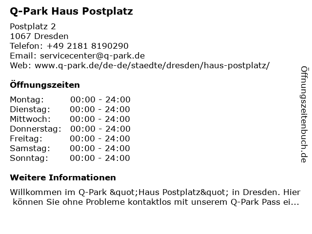 Q-Park Haus Postplatz Parkhaus in Dresden: Adresse und Öffnungszeiten