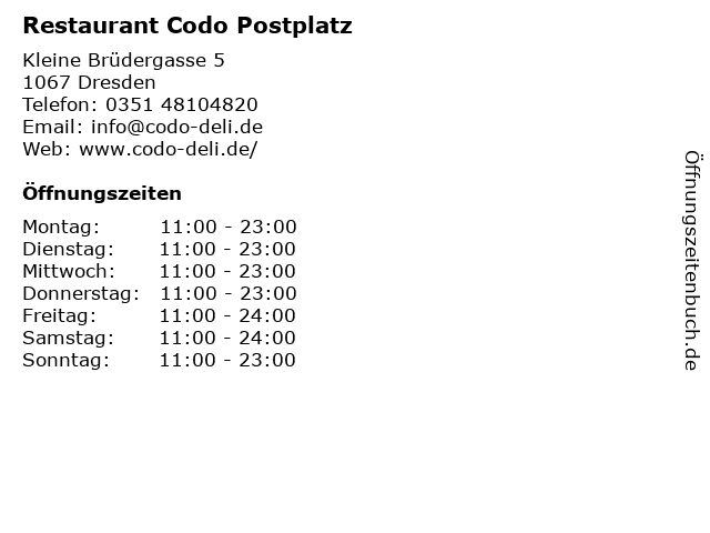Restaurant Codo Postplatz in Dresden: Adresse und Öffnungszeiten