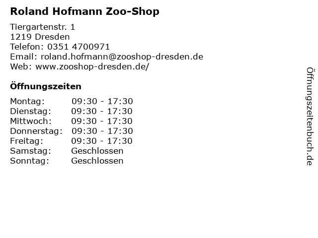 Roland Hofmann Zoo-Shop in Dresden: Adresse und Öffnungszeiten