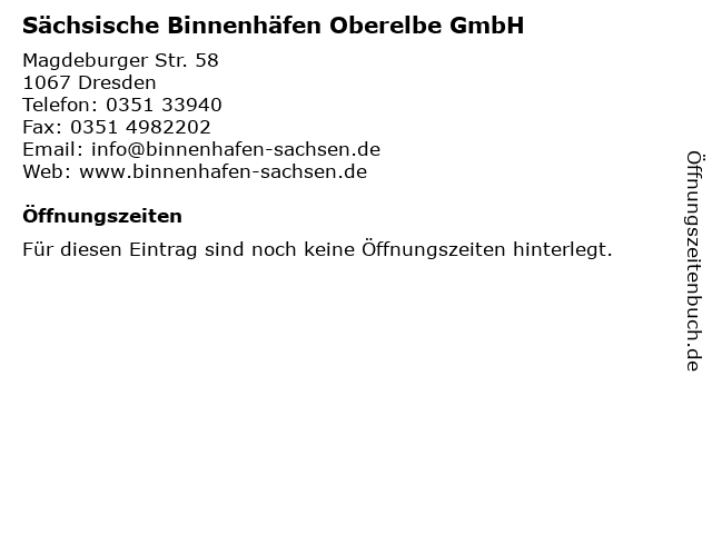 Sächsische Binnenhäfen Oberelbe GmbH in Dresden: Adresse und Öffnungszeiten