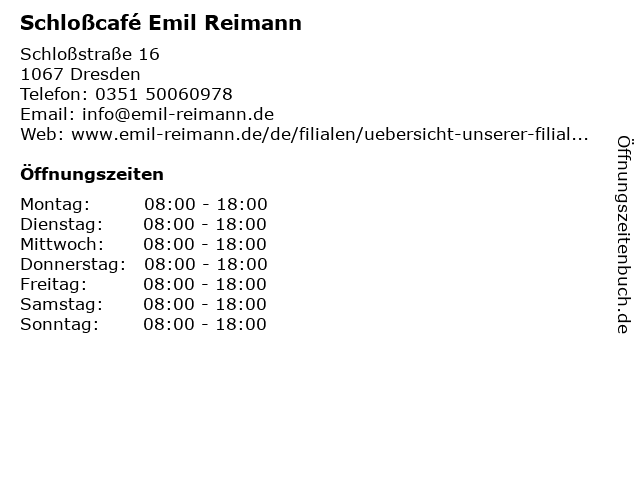 Schloßcafé Emil Reimann in Dresden: Adresse und Öffnungszeiten