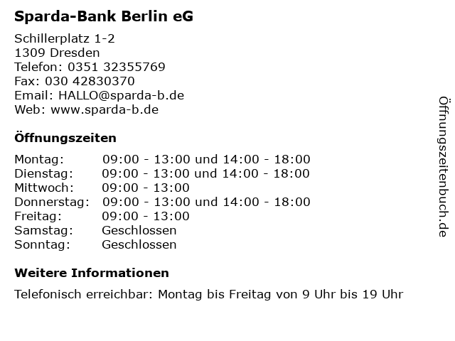 ᐅ Öffnungszeiten „Sparda-Bank Berlin eG“ | Schillerplatz 1-2 in Dresden