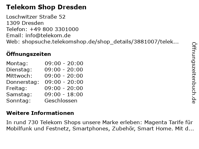 Telekom Shop Dresden in Dresden: Adresse und Öffnungszeiten