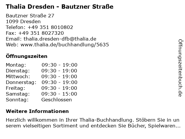 Thalia Dresden - Bautzner Straße in Dresden: Adresse und Öffnungszeiten