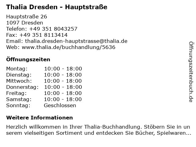 Thalia Dresden - Hauptstraße in Dresden: Adresse und Öffnungszeiten