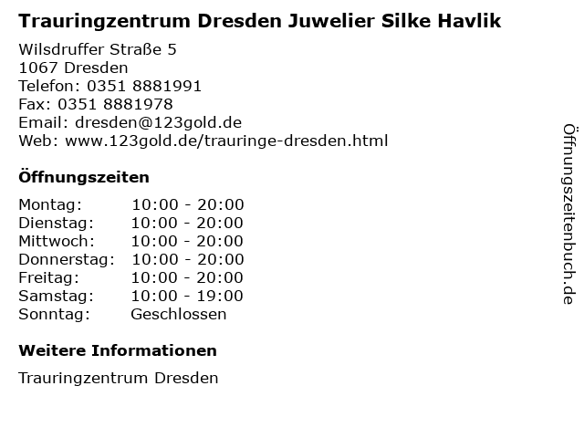Trauringzentrum Dresden Juwelier Silke Havlik in Dresden: Adresse und Öffnungszeiten