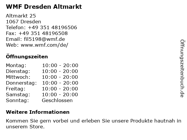WMF Dresden Altmarkt in Dresden: Adresse und Öffnungszeiten