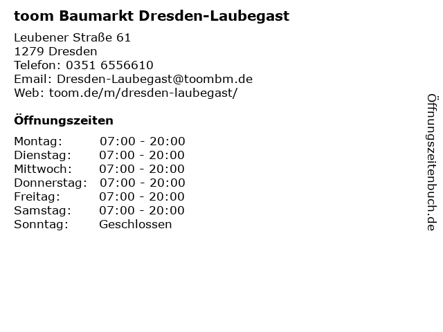 toom Baumarkt Dresden-Laubegast in Dresden: Adresse und Öffnungszeiten