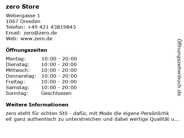 zero Store in Dresden: Adresse und Öffnungszeiten