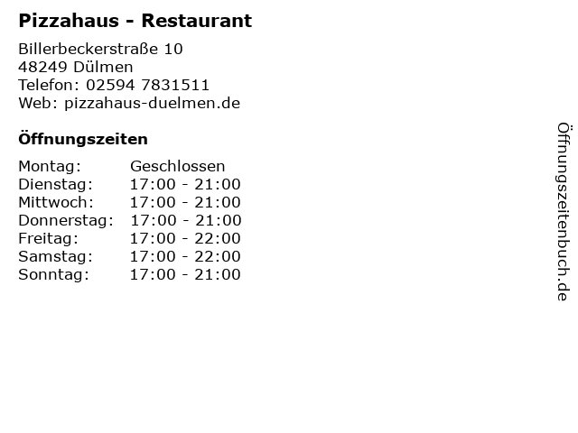á… Offnungszeiten Pizzahaus Restaurant Billerbeckerstrasse 10 In Dulmen