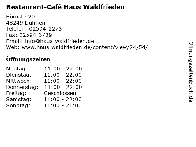 ᐅ Offnungszeiten Restaurant Cafe Haus Waldfrieden Bornste 20