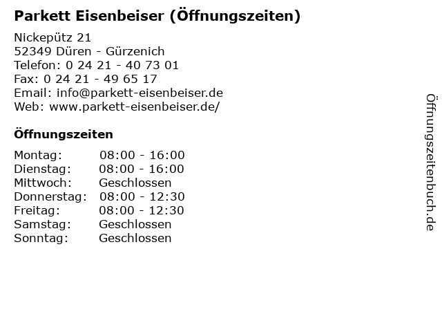 Parkett Eisenbeiser (Öffnungszeiten) in Düren - Gürzenich: Adresse und Öffnungszeiten
