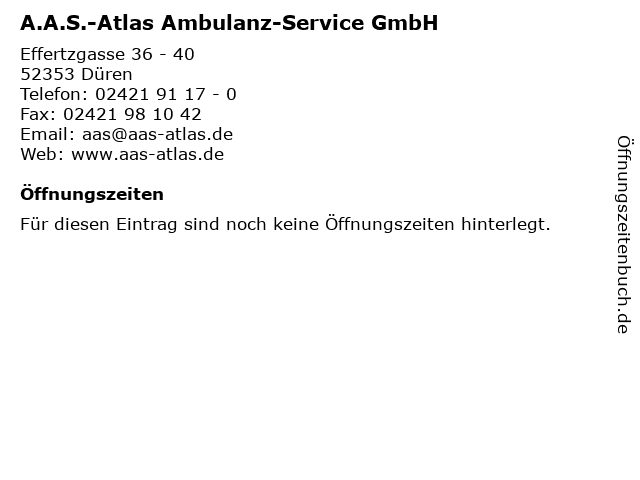 A.A.S.-Atlas Ambulanz-Service GmbH in Düren: Adresse und Öffnungszeiten