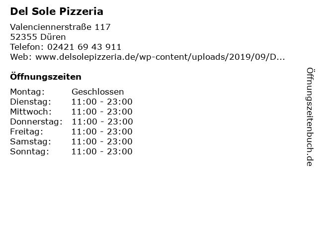 Del Sole Pizzeria in Düren: Adresse und Öffnungszeiten