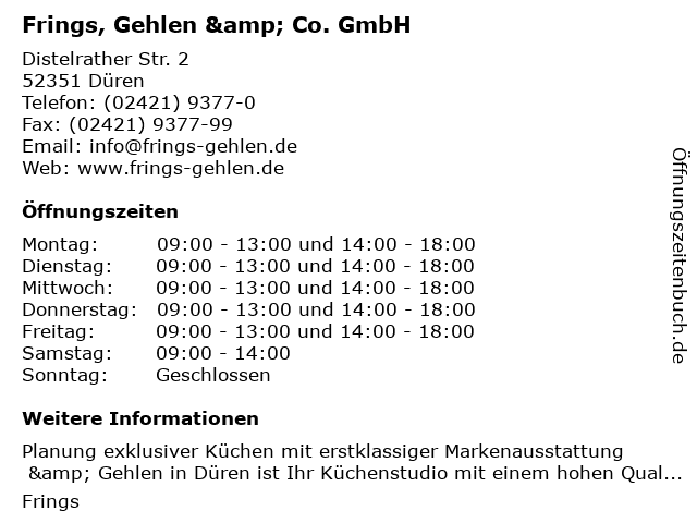 Frings, Gehlen & Co. GmbH in Düren: Adresse und Öffnungszeiten