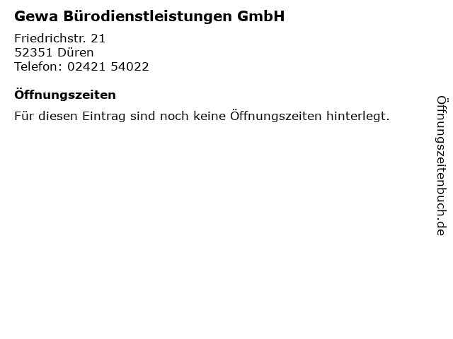 Gewa Bürodienstleistungen GmbH in Düren: Adresse und Öffnungszeiten