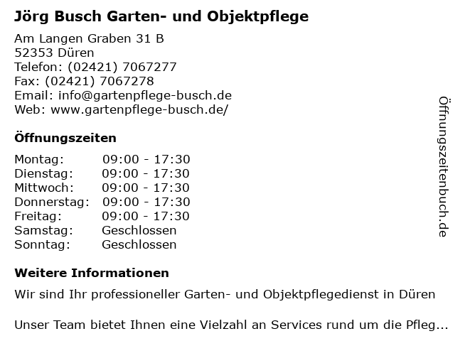 Jörg Busch Garten- und Objektpflege in Düren: Adresse und Öffnungszeiten