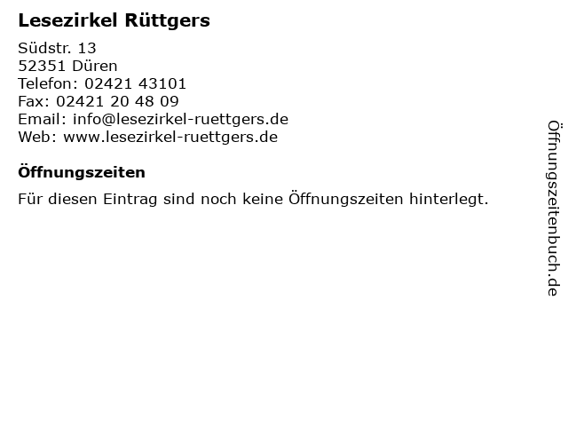 ᐅ Offnungszeiten Lesezirkel Ruttgers Sudstr 13 In Duren