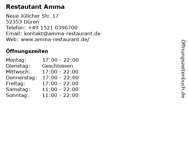 Restautant Amma in Düren: Adresse und Öffnungszeiten