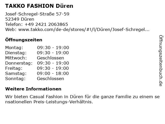 Takko Fashion in Düren: Adresse und Öffnungszeiten
