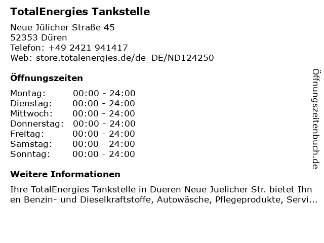 TotalEnergies Tankstelle in Düren: Adresse und Öffnungszeiten