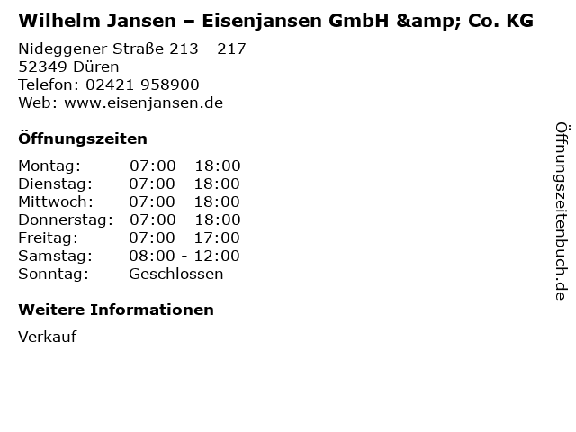 Wilhelm Jansen – Eisenjansen GmbH & Co. KG in Düren: Adresse und Öffnungszeiten