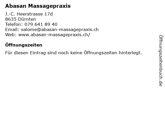 Abasan Massagepraxis in Dürnten: Adresse und Öffnungszeiten