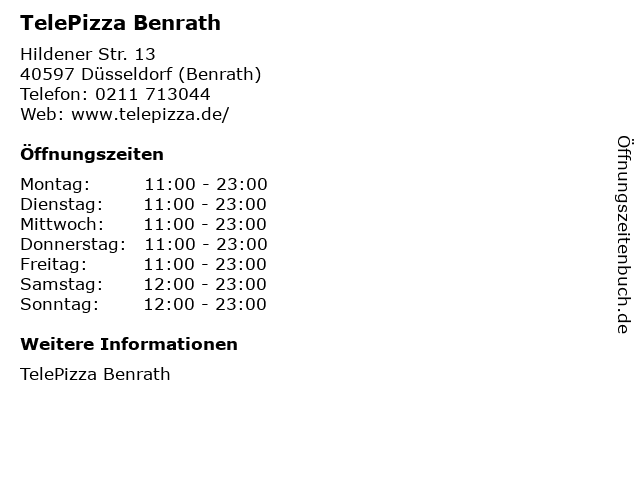 TelePizza Benrath in Düsseldorf (Benrath): Adresse und Öffnungszeiten